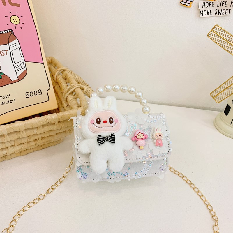 Bolso de Mano Infantil con Perlas, Nuevo Estilo, Bolso Cruzado para Niñas, Estilo Chanel, Accesorio de Princesa, Bolso de Peluche
