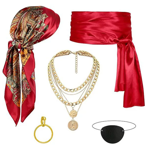 Cross-border Hot Selling European and American Retro Pirates of the Caribbean Turban Multi-layer Metal Stacked Necklace Jewelry Dress Up suit
