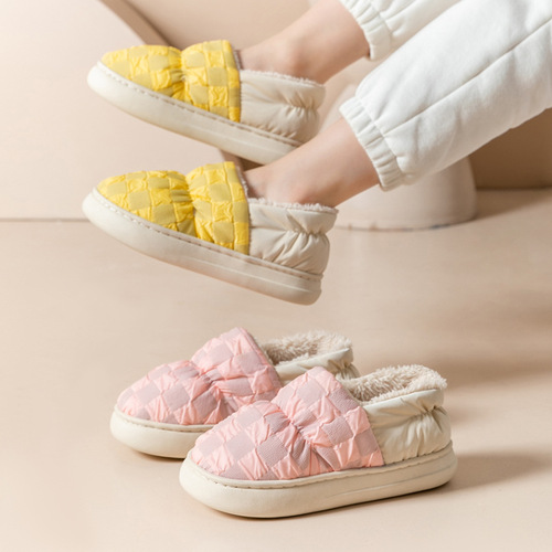 Down cotton slippers for women in autumn and winter with non-slip heel for indoor home use thickening and warmth for couples to wear outside cotton shoes for men
