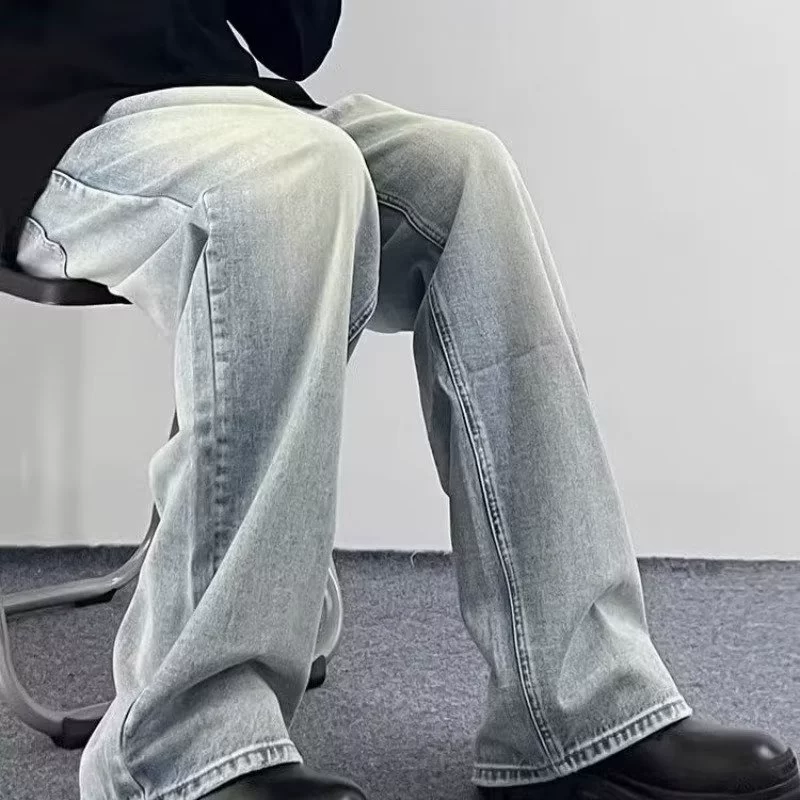 Свободные прямые джинсы oversize, ретро американский стиль, стоунвош синие, S–3XL