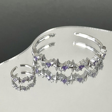 四芒星紫色锆石手镯女小众设计感个性时尚指环酷潮ins冷淡风手环