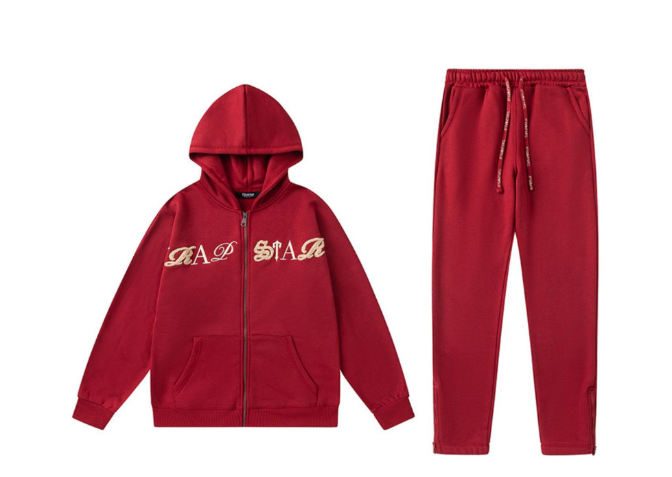 23ss otoño e invierno marca de moda europea y americana rojo y negro Tigre cabeza toalla bordado forrado de lana hombres y mujeres pareja traje casual al por mayor