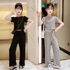 女童夏装套装洋气时髦网红儿童装2026中大童女孩短袖阔腿裤两件套