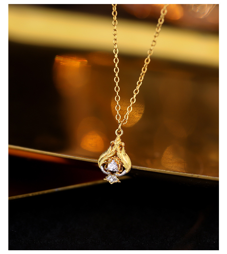 Collana in argento sterling retrò leggera di lusso con zirconi, stile ins, pendente con separazione avanzata dei colori, catena per il collo_voghion.com