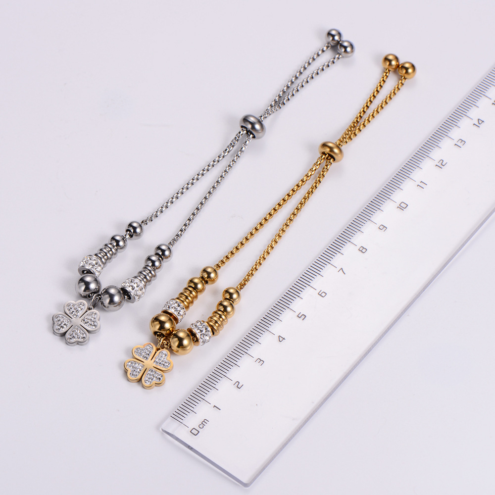Fashion Simple Titanium Steel 18k Gold Diamond Four Leaf Braceletpicture1