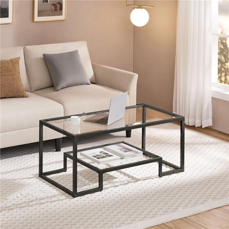 Mesa de té de vidrio templado moderna simple y fácil de ensamblar mesa de café sala de estar de almacenamiento abierta mesa de té transparente creativa