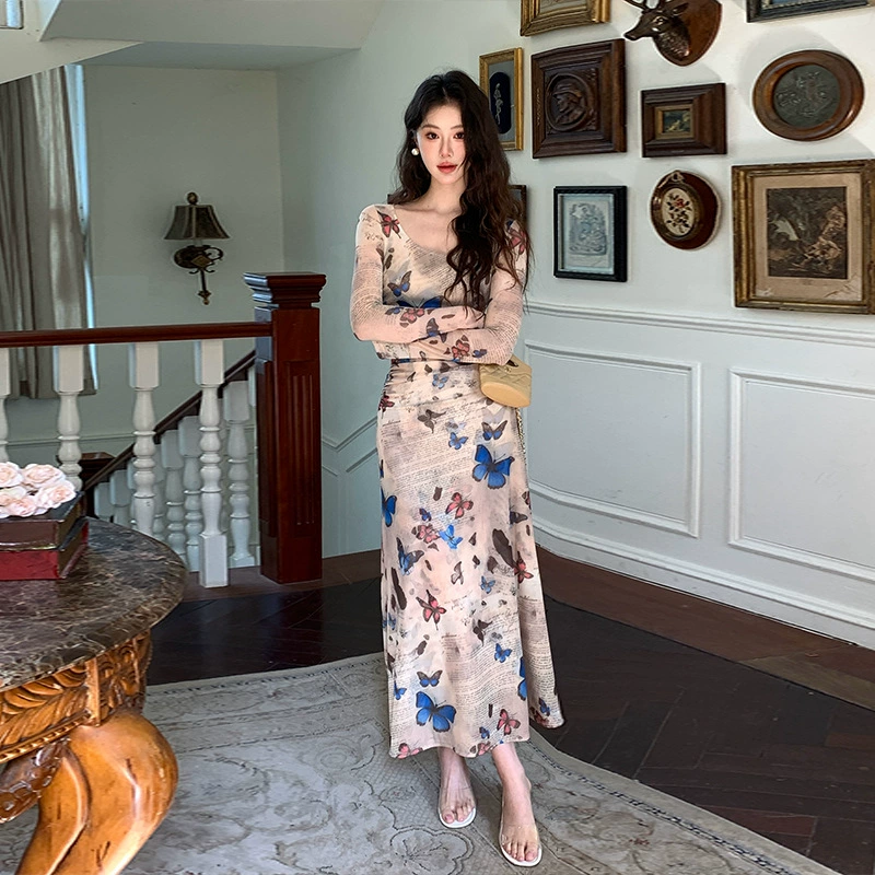Тринадцать линий качества горячая девушка ретро бабочка принт платье с плиссированной талией