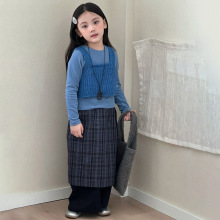 韩版女童针织背心纯色上衣2025秋季新款格子屁帘宽松阔腿裤四件套