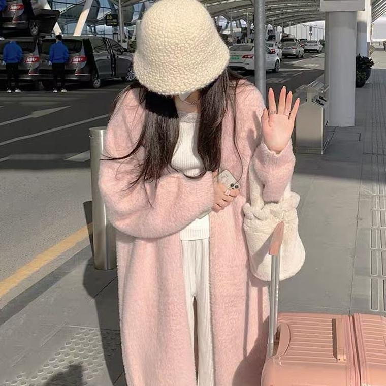 Fall/Winter 2022 lazy loose over-the-knee mid-length thickened pure flannel cardigan coat for women Fall/Winter 2022 lazy loose over-the-knee mid-length thickened pure flannel cardigan coat for women