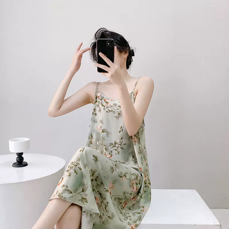 2025新款日系棉绸吊带睡裙女春季薄款睡衣宽松长款公主风家居服