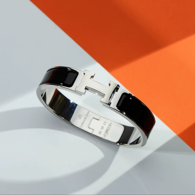 H文字フロストブラックサムライブレスレットエナメルクラシックカップルブレスレットローズゴールドワイドバージョン工場直販|undefined