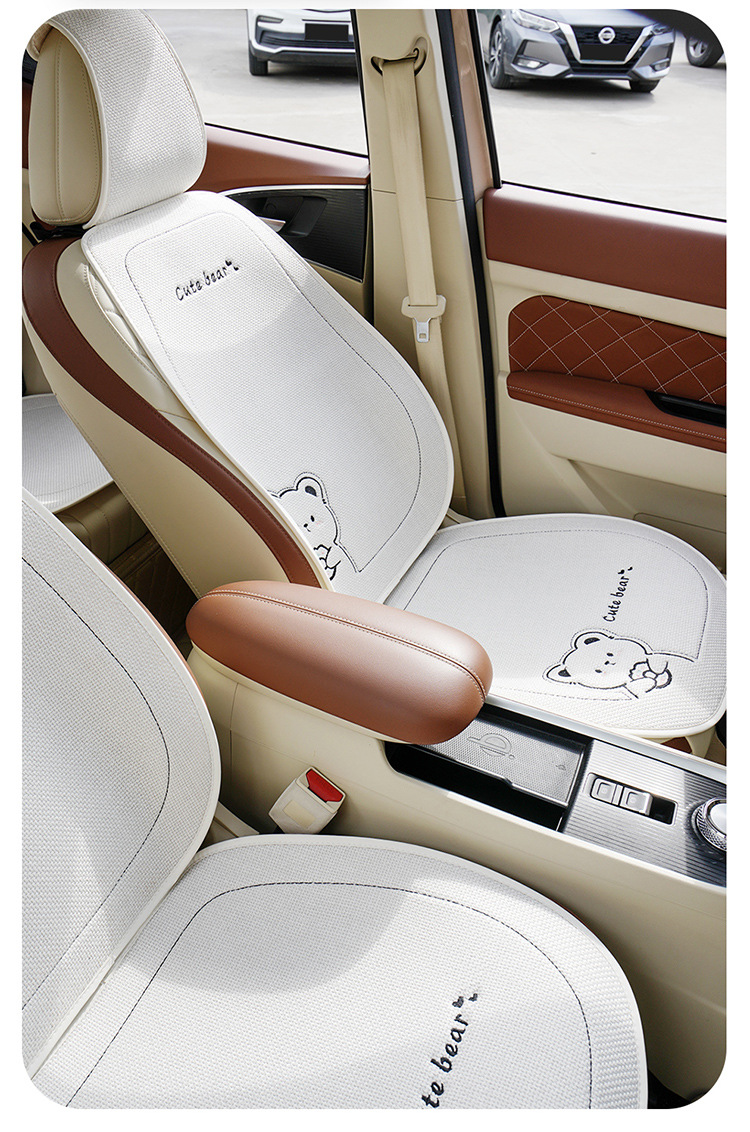 New Linen Donut Bear Cartoon Four Seasons Car Seat Cushion Set