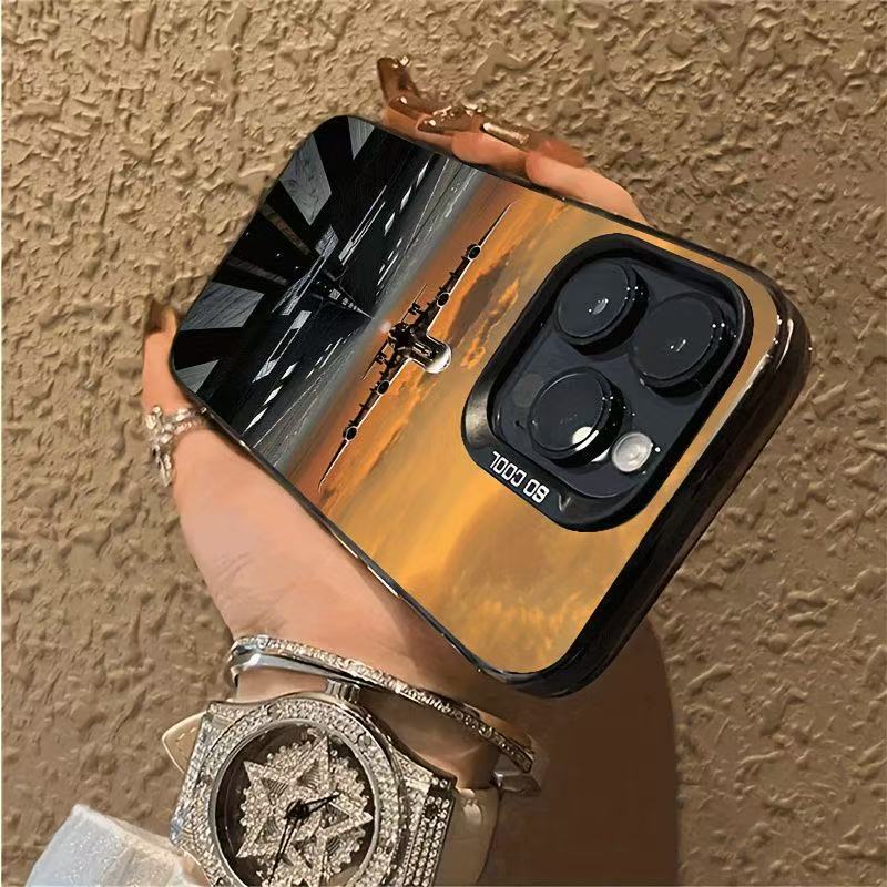 El despegue del avión es adecuado para la carcasa del teléfono móvil Apple 16Promax, carcasa de gas personalizada iPhone15/14/13 texto 12