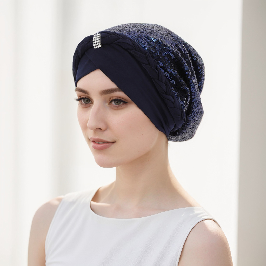 Muslim hat Milk silk with sequin braid hat Muslim hat Indian hat_voghion.com