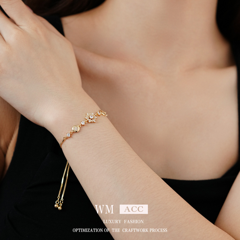 Zircon flocos de nieve ajustable pulsera de moda simple temperamento de pulsera nicho ligero lujo de alta sensación de joyería al por mayor