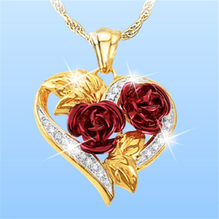 1 Pieza Moda Forma De Corazón Rosa Aleación Enchapado Embutido Diamantes De Imitación Mujeres Collar Colgante display picture 2