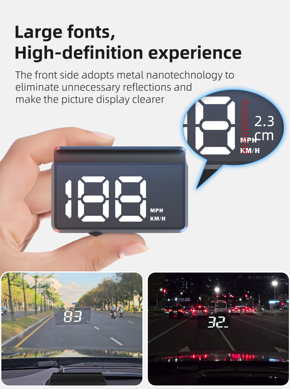 Cross-border W2 universal car HUD head-up display with Beidou satellite, adjustable speed, vehicle speedometer KMH/MPH