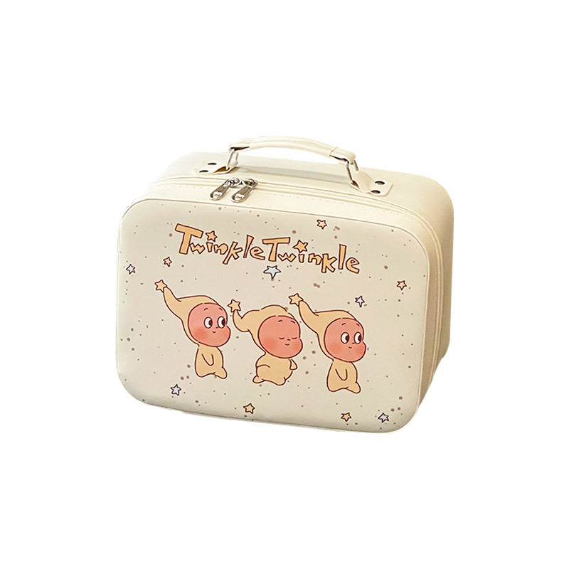 Hermosa bolsa de maquillaje portátil impermeable, caja de almacenamiento de maquillaje de gran capacidad, bolsa de maquillaje portátil con espejo