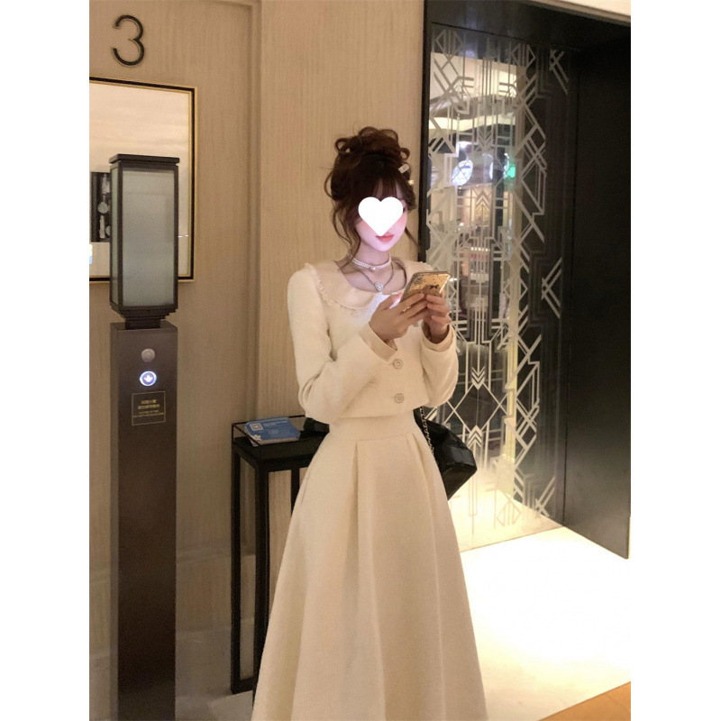 法式千金蕾丝边娃娃领短外套高腰显瘦半身裙春季新款小香风套装女|undefined