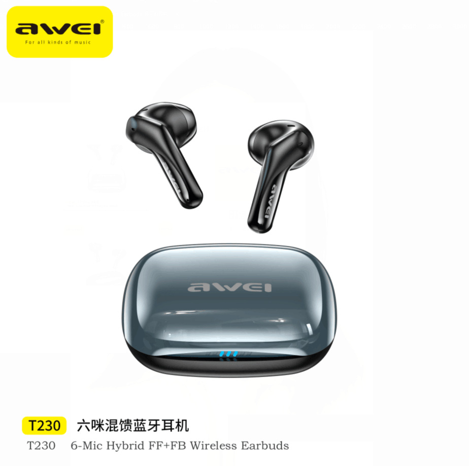 AWEI蓝牙耳机六咪混馈ANC+ENC重低音运动游戏降噪华强北无线耳机