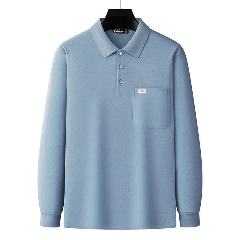 Papá de manga larga camiseta de los hombres de primavera y otoño casual polo camisa superior de algodón de la solapa fábrica de ropa al por mayor
