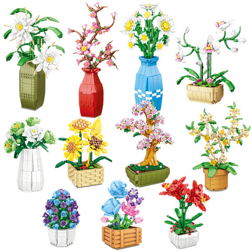 Zhengbo small-particle assembled building block flower DIY creative national trend rose flower is compatible with a high-education assembled toy