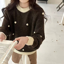 韩系软糯慵懒风圆领套头毛衣女秋冬新款宽松百搭毛球针织衫上衣女