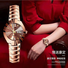 Factory wholesale tungsten steel color watch women's watch temperament simple fashion waterproof luminous calendar one piece drop shipping