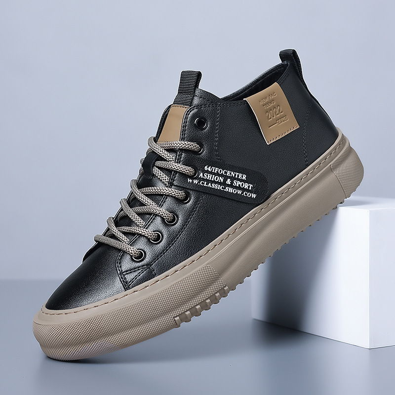 Men's Shoes 2025 Spring New High-Top Shoes Men's Mid-Top Sports Sneakers Casual Leather White Shoes Trendy Shoes