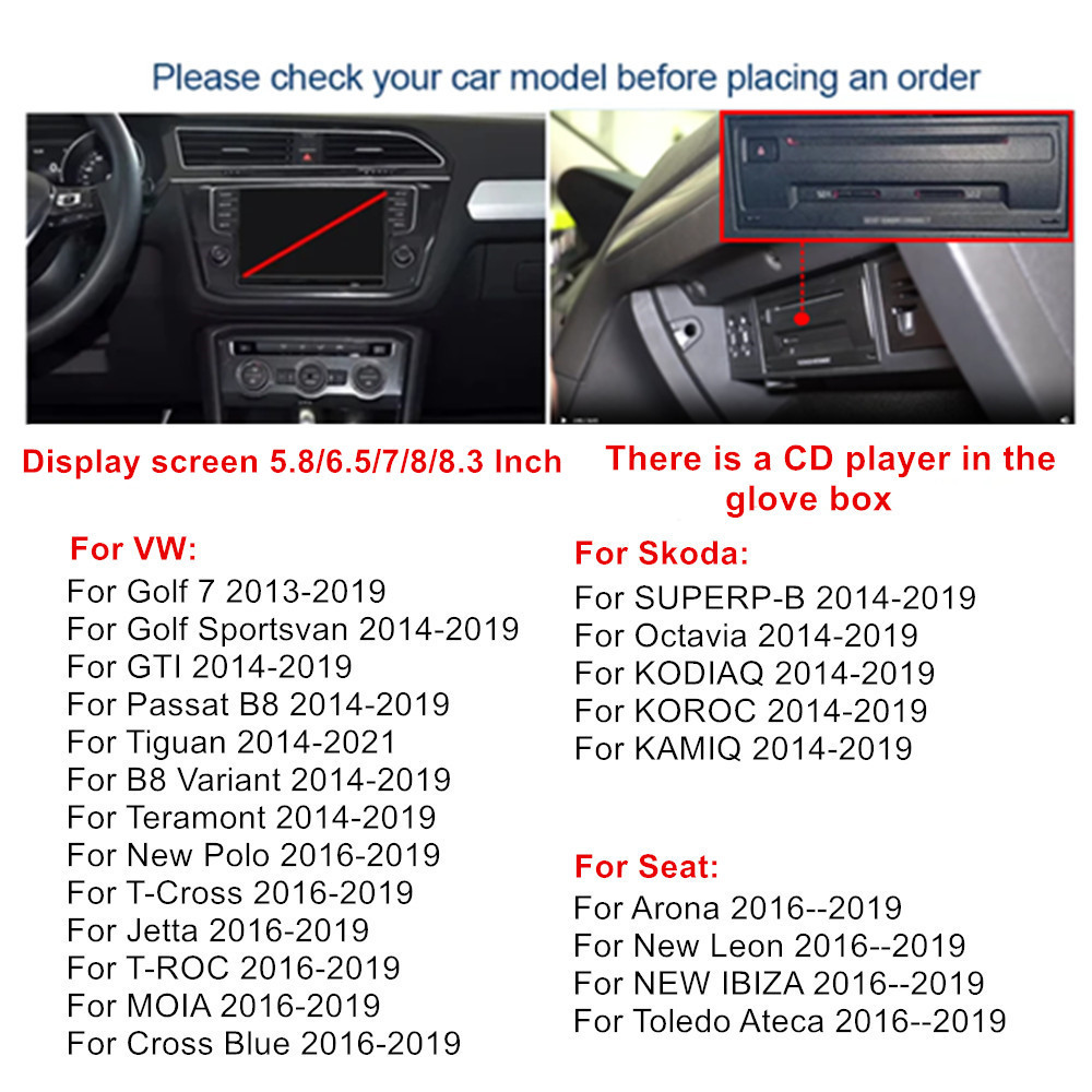 Wireless CarPlay/HICAR upgrade, compatible with the original multimedia decoder system of the Volkswagen Golf 7 MIB