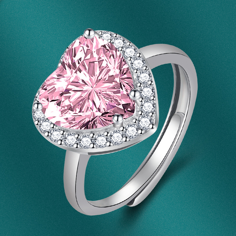 INS Style Heart Shape Copper Plating Zircon Open Ring 1 Piece