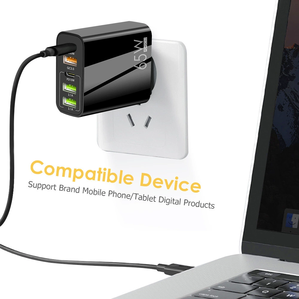 65W многоразъемное зарядное устройство с двойным PD+3USBQC3.0 адаптер зарядного устройства Type-C для путешествий