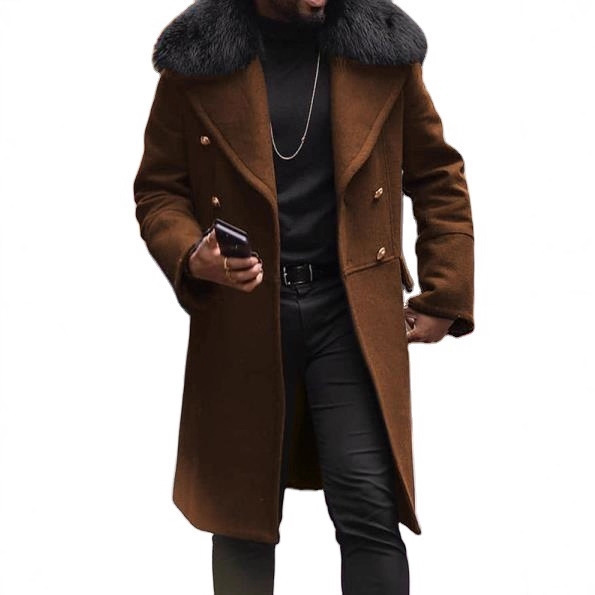 Casual Woolen Solid Color Slim-Fit Double-Breasted Brown Side Slit Pocket Youth Spot Wool Men's Coat 6607 Casual Woolen Solid Color Slim-Fit Double-Breasted Brown Side Slit Pocket Youth Spot Wool Men's Coat 6607
