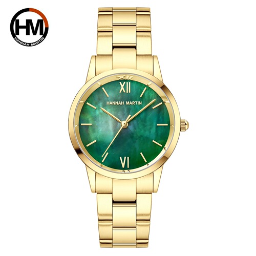 Ladies Japan Movement Waterproof Watch Jade Jade Green Women's Watch Pearl Shell Dial Stainless Steel Strap Watch