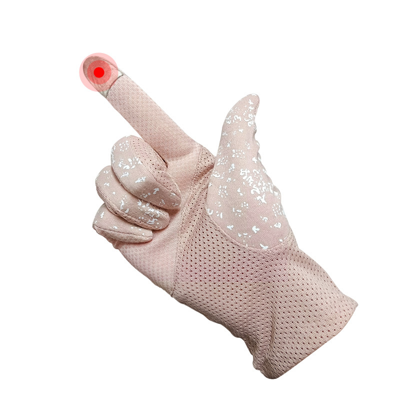 夏季单色印花分指防晒手套女现货服饰手套复古珍珠蝴蝶结布制手套