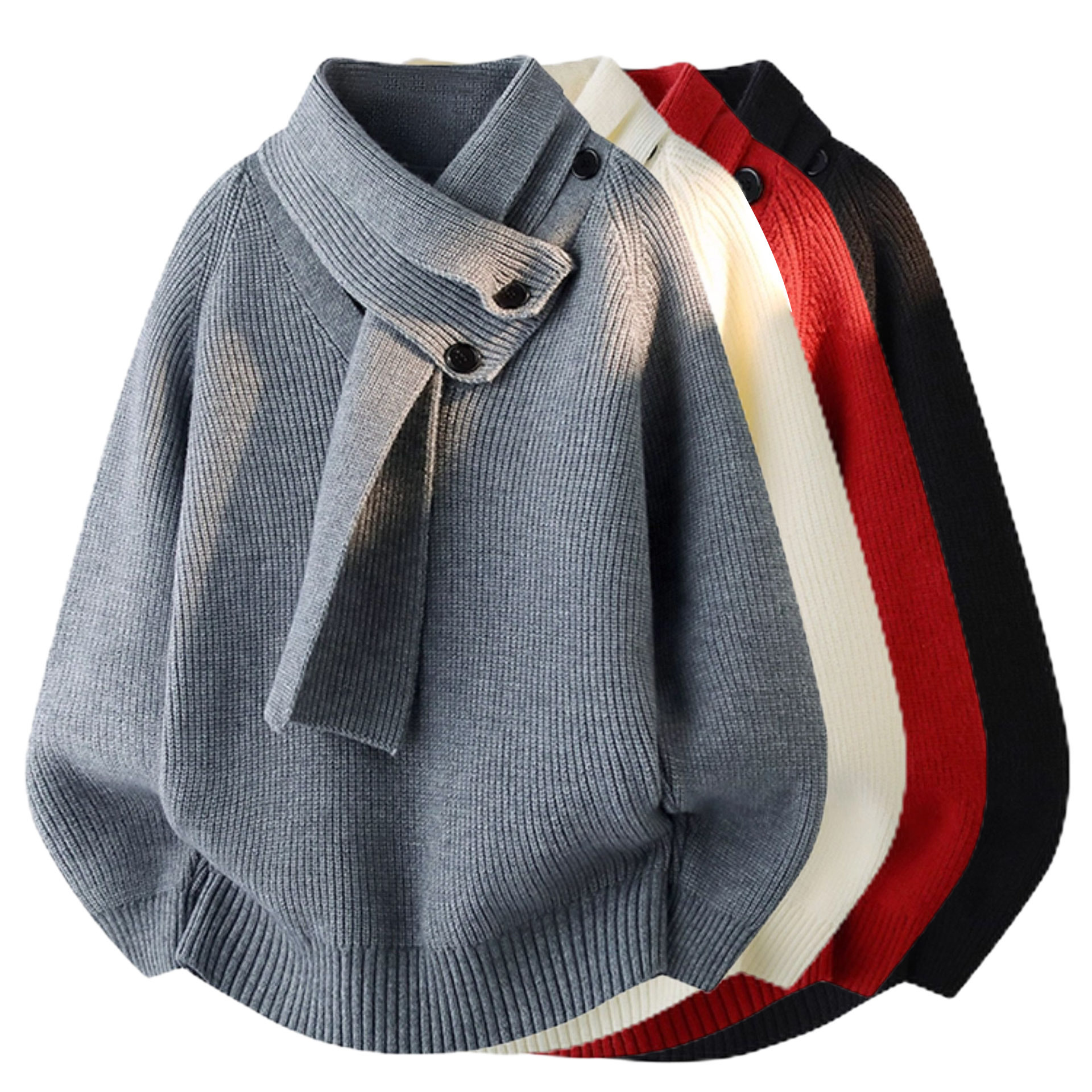 Explosiones transfronterizas de tamaño grande turban desmontable camisa de punto suéter masculino botón de sentido superior otoño invierno fábrica al por mayor