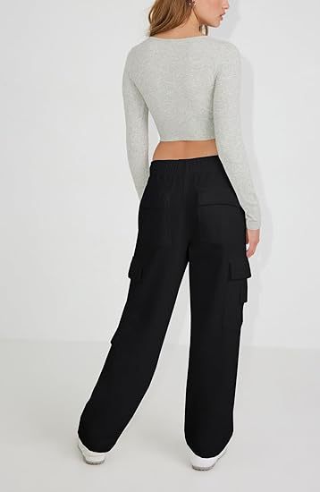 Women's Clothing New Multi Pocket Y2K Overalls Casual Loose Sports Fitness Wide Leg Pants_voghion.com