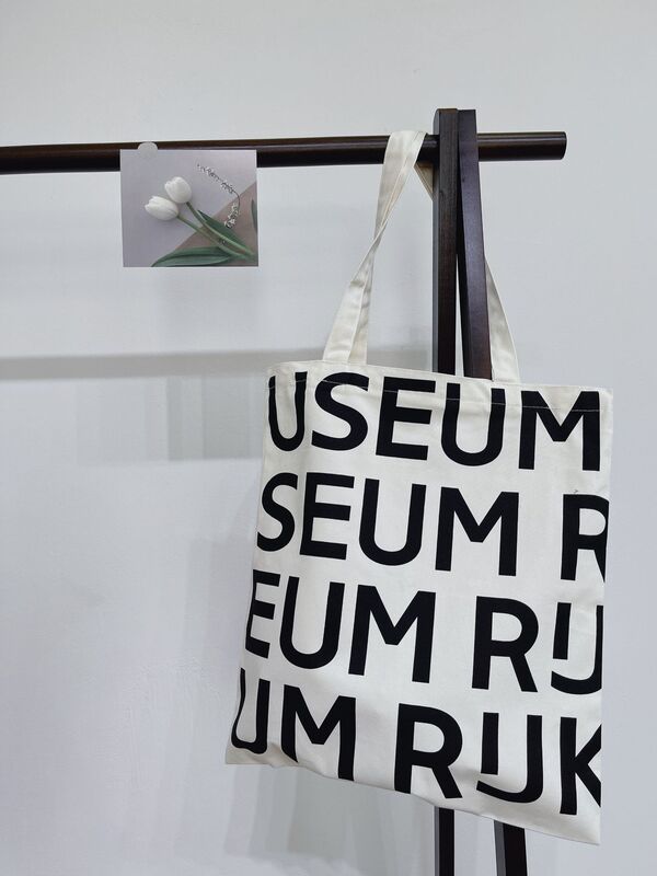 Dutch Museum Double-Sided Letter Shoulder Canvas Zipper Bag Korean Style Simple Satchel Shopping Bag Large Capacity Women's Bag