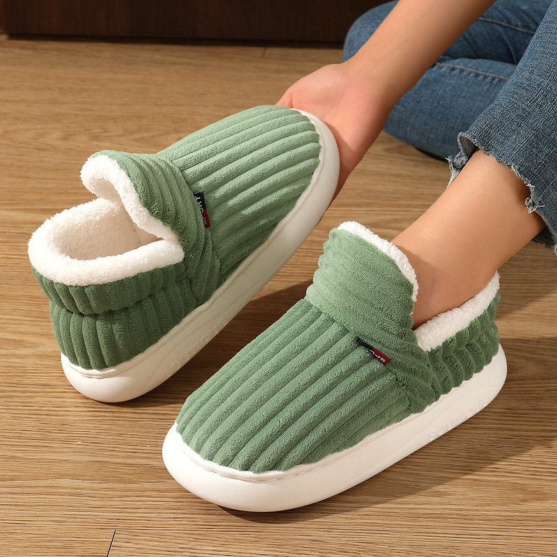Cotton Slippers Bag with Men's Winter Warm Thick Sole 2025 New Furry Shoes Flats Bottom Versatile Cotton Shoes Women's Outer Wear Fleece-Lined