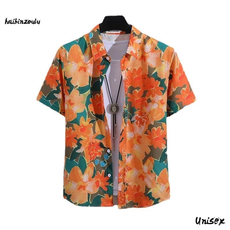 Venta caliente transfronteriza europea y americana vacaciones de verano camisa de manga corta hawaiana moda casual color flor impresión 3D
