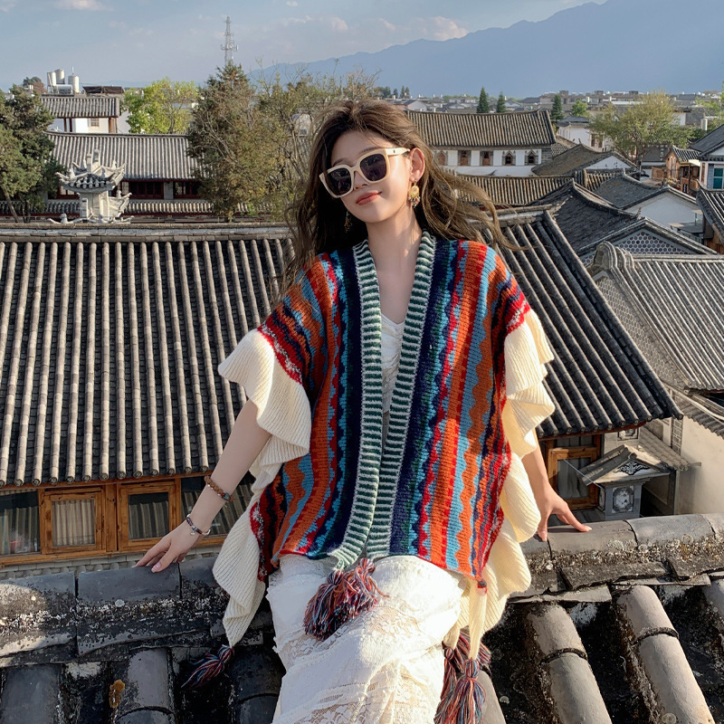西藏旅游穿搭民族风披肩外搭女川西云南内蒙古草原斗篷披风外套潮|undefined