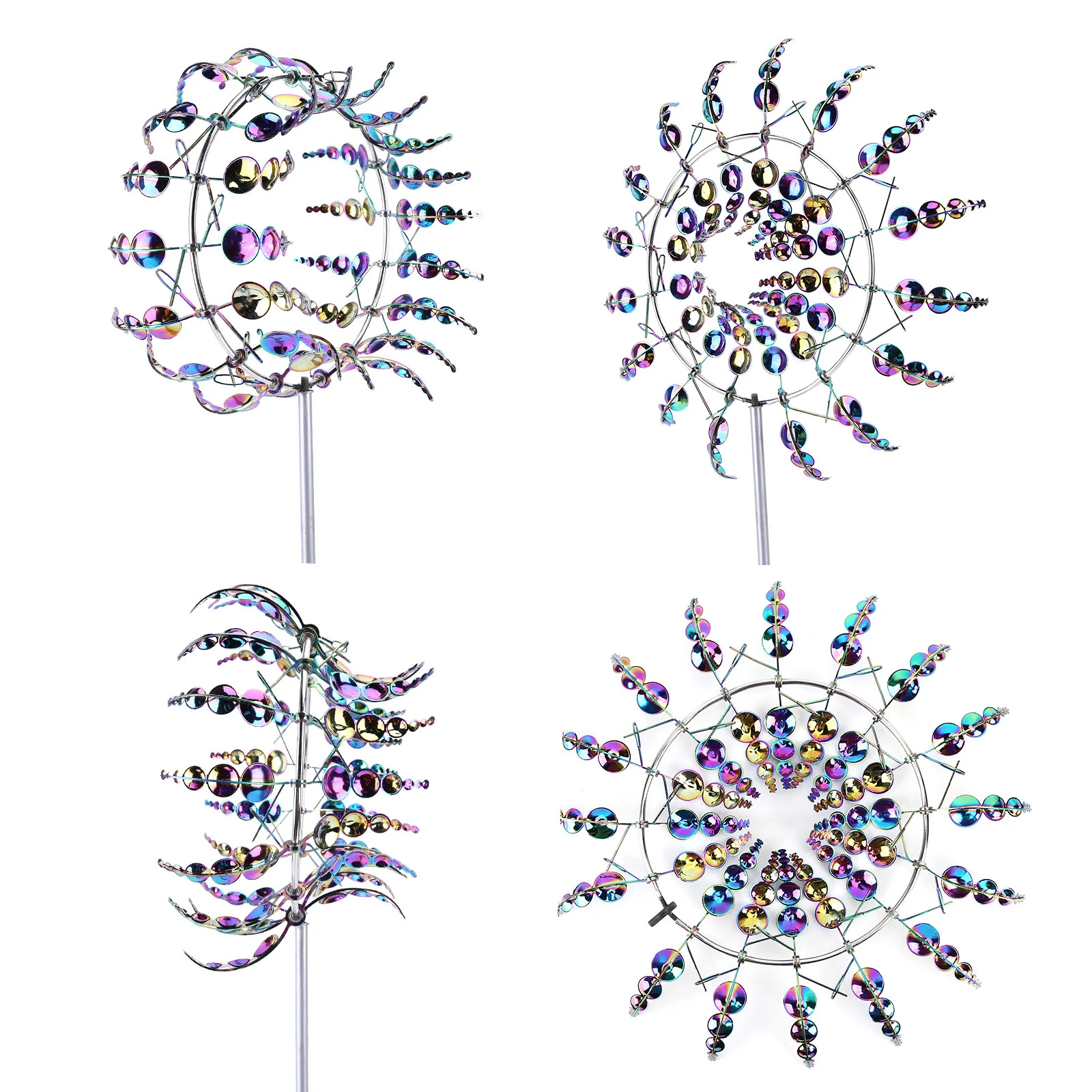 Molino de Viento Metálico Giratorio para Jardín, Colorido, Campana de Viento