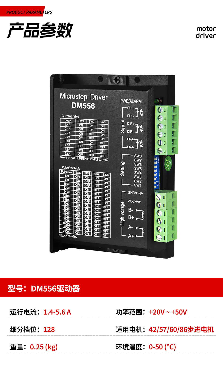 厂家现货 DM556驱动器DSP数字式控制42/57步进电机驱动器直流马达-阿里巴巴
