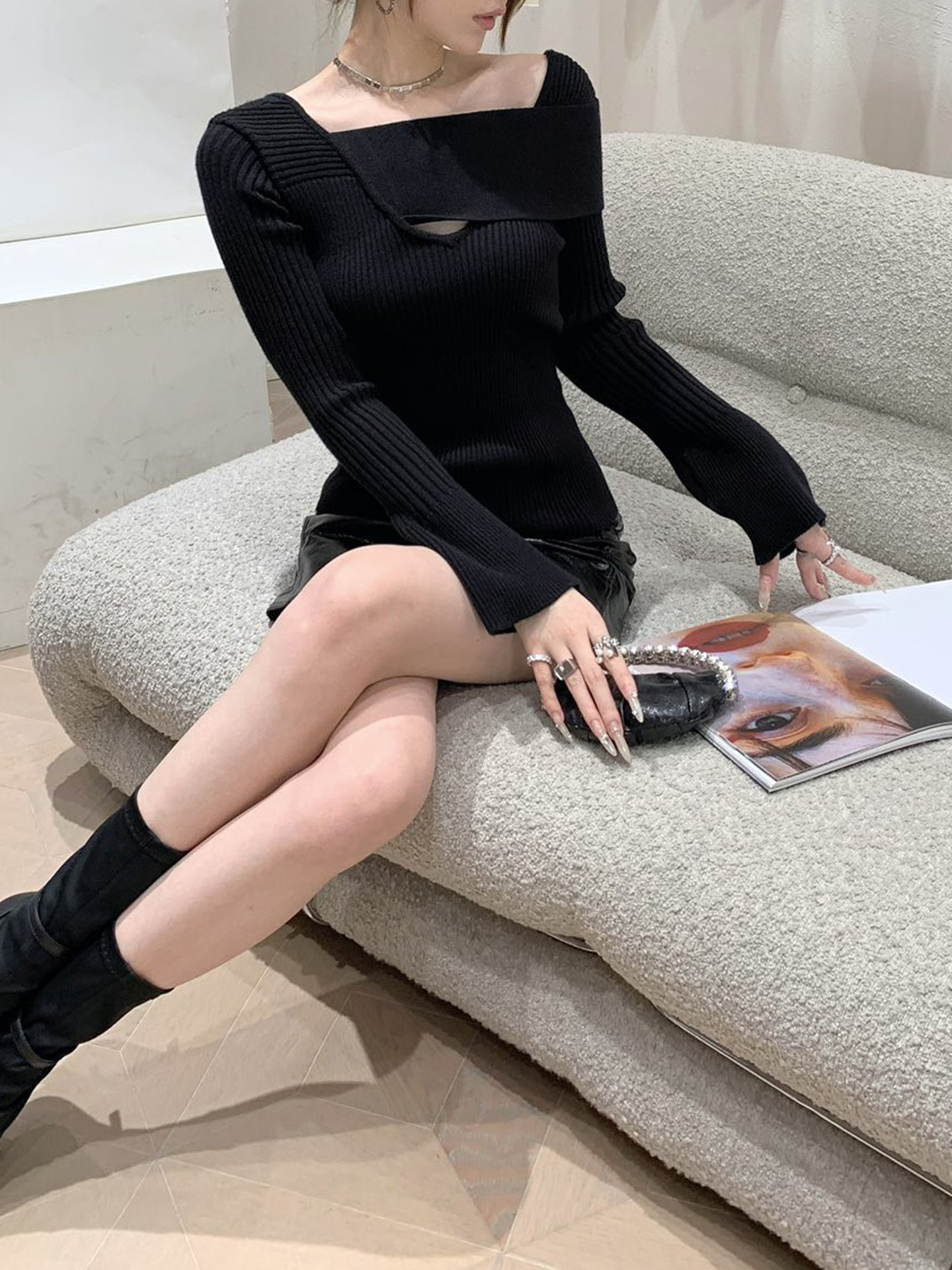 2025 nuevo diseño de hueco delgado perezoso interior con camisa de punto de mangas largas para mujeres suéter de invierno y otoño