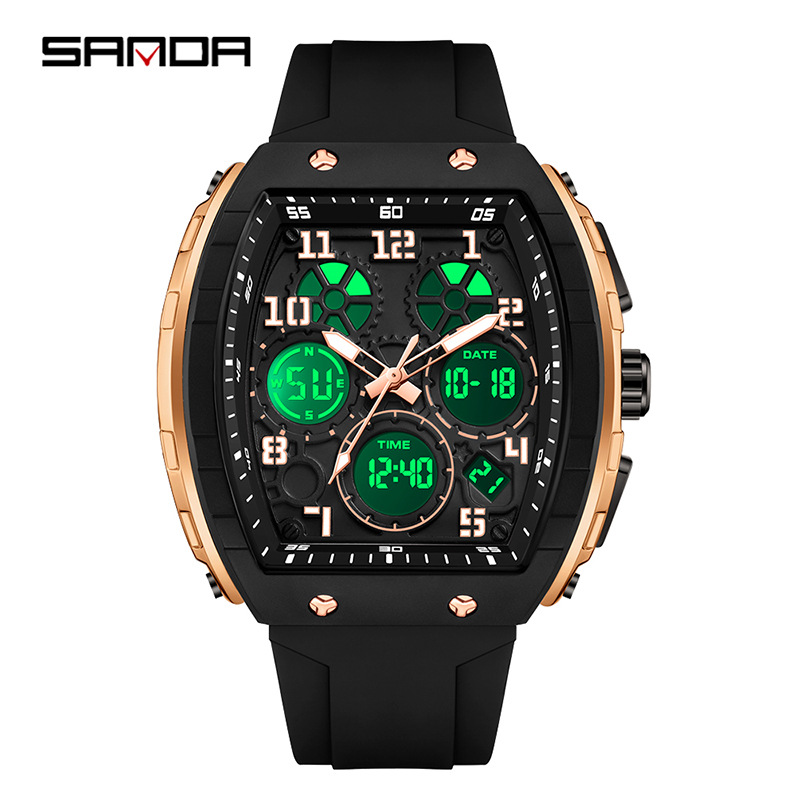 SANDA marca reloj electrónico digital multi-funcional de moda reloj de los hombres de moda de silicona impermeable reloj de alarma reloj de los hombres