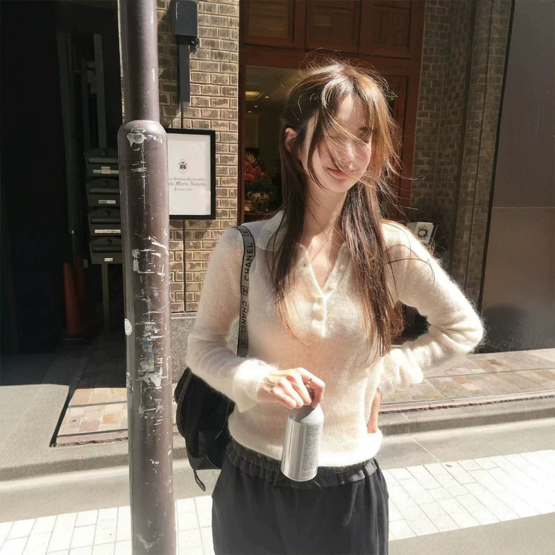 New vegetable polo neck knitwear, Korean designer women's clothing, gentle and sweet Korean-style sweater