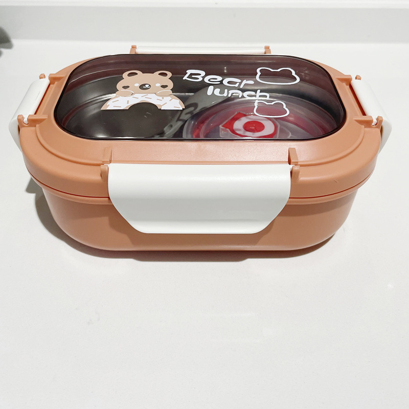 Caja de almuerzo de acero inoxidable 304 caja de almuerzo aislada lindo estudiante de escuela primaria de doble capa caja de almuerzo compartimiento placa con vajilla Tazón
