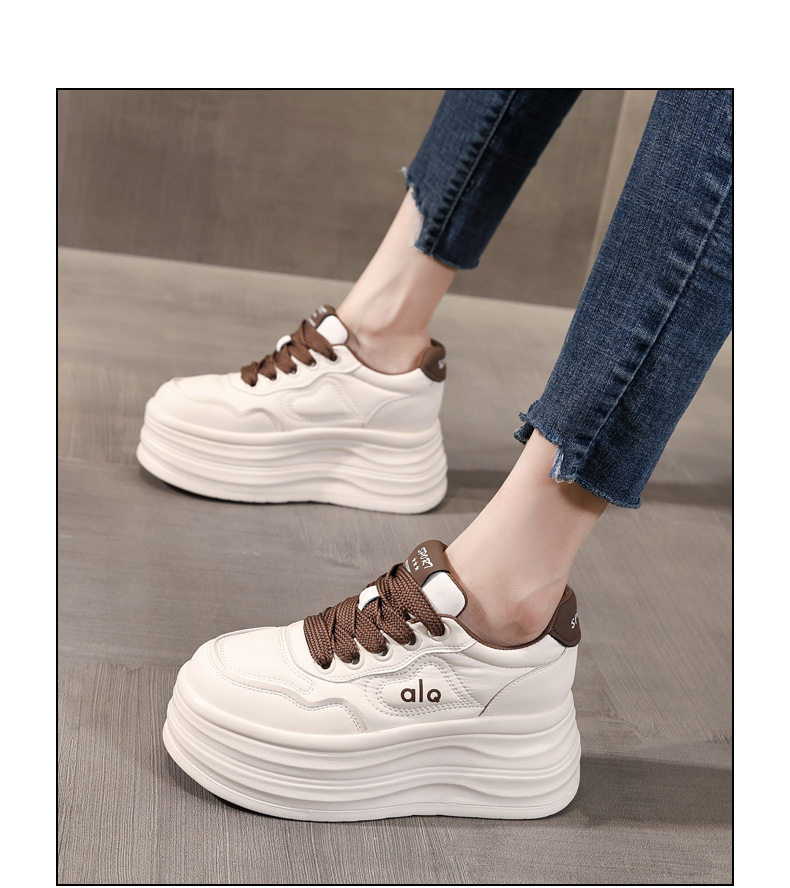 Giày sneaker nữ đế xuồng tăng chiều cao, đế dày 8 cm, phong cách thể thao — Màu nâu chi tiết 15