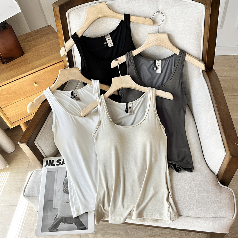 Sheep MO + silk! Vest with chest pad U collar inner wear not tight chest bottoming shirt high elastic slimming one-piece outer wear