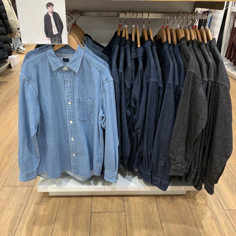 Japanese Single Production 2025 Spring New Couple Wear Casual Denim Loose Shirt Long-Sleeved Shirt K476445